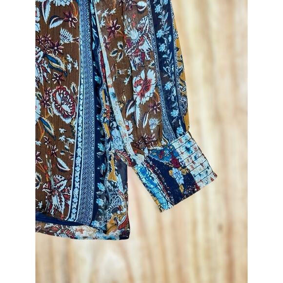Dressbarn XL Boho Patchwork Floral Blouse VNeck Long Sleeve Mixed Print Fall Top - Picture 2 of 7